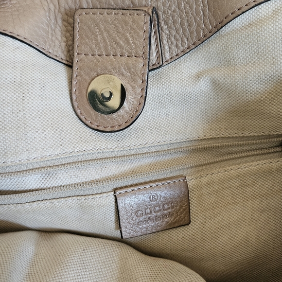 NDS Women's Gucci Beige Leather Luxury Satchel Handbag (EXCELLENT) - Picture 7 of 16